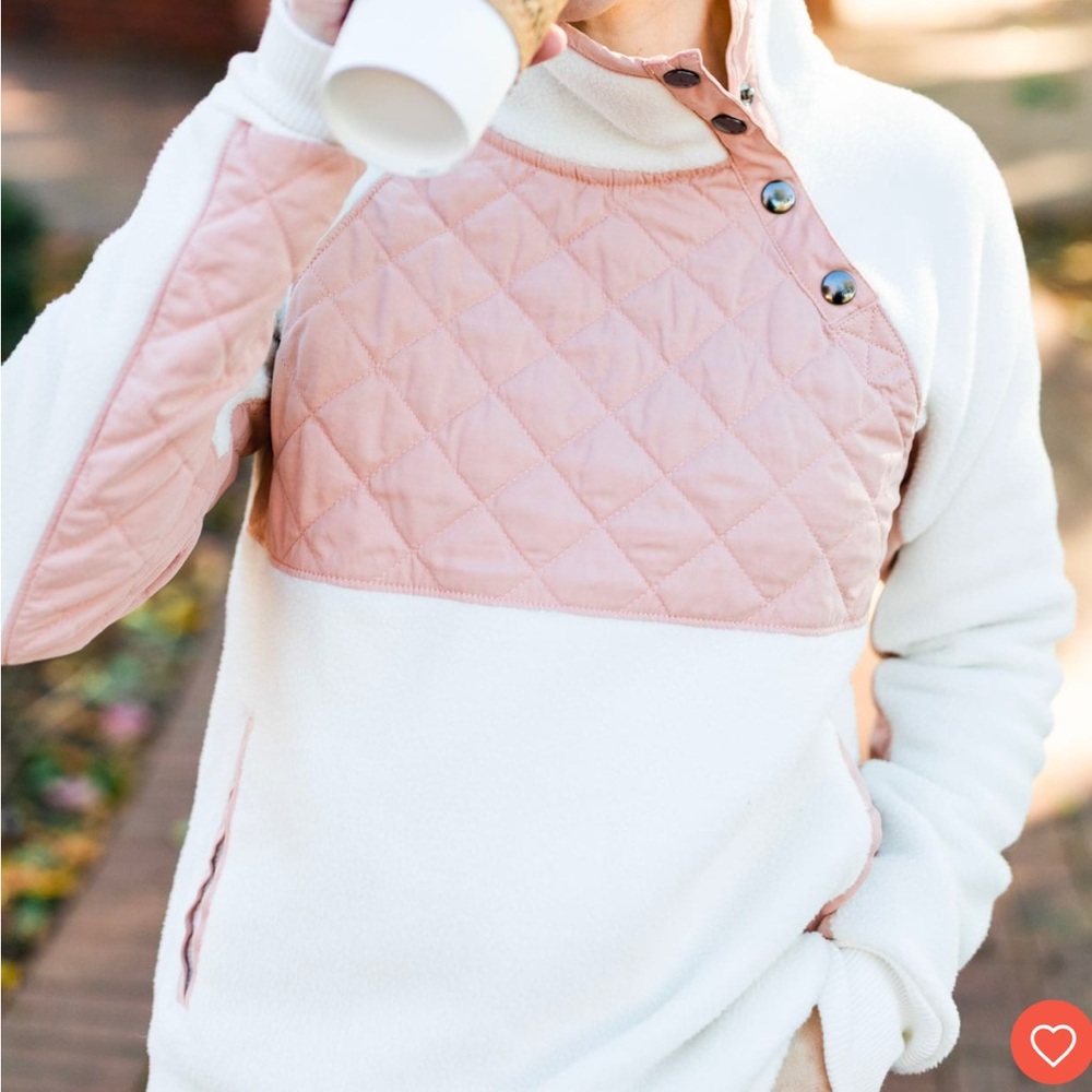 Abercrombie & Fitch Pink and White Asymmetrical Snap Up Fleece